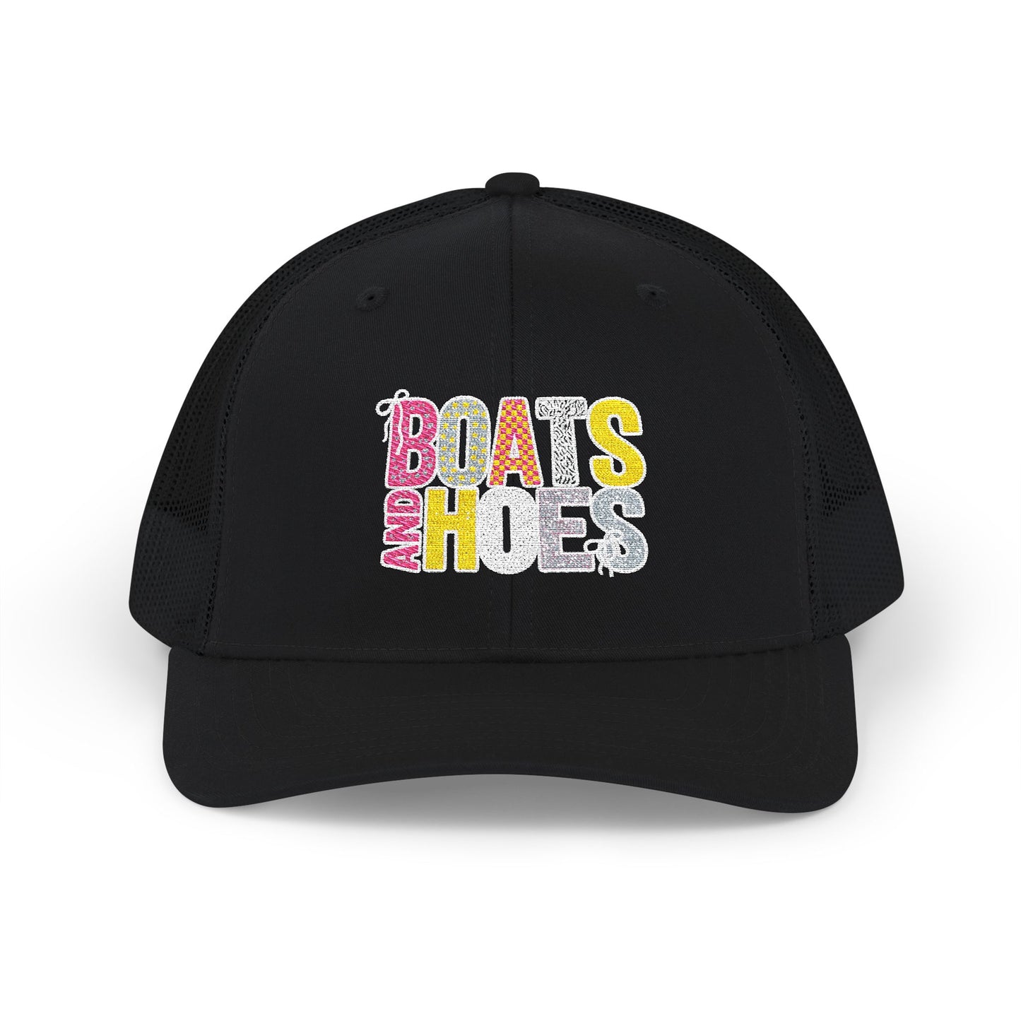 Boats & Hoes Embroidered Trucker Cap — Retro Beach Party Snapback