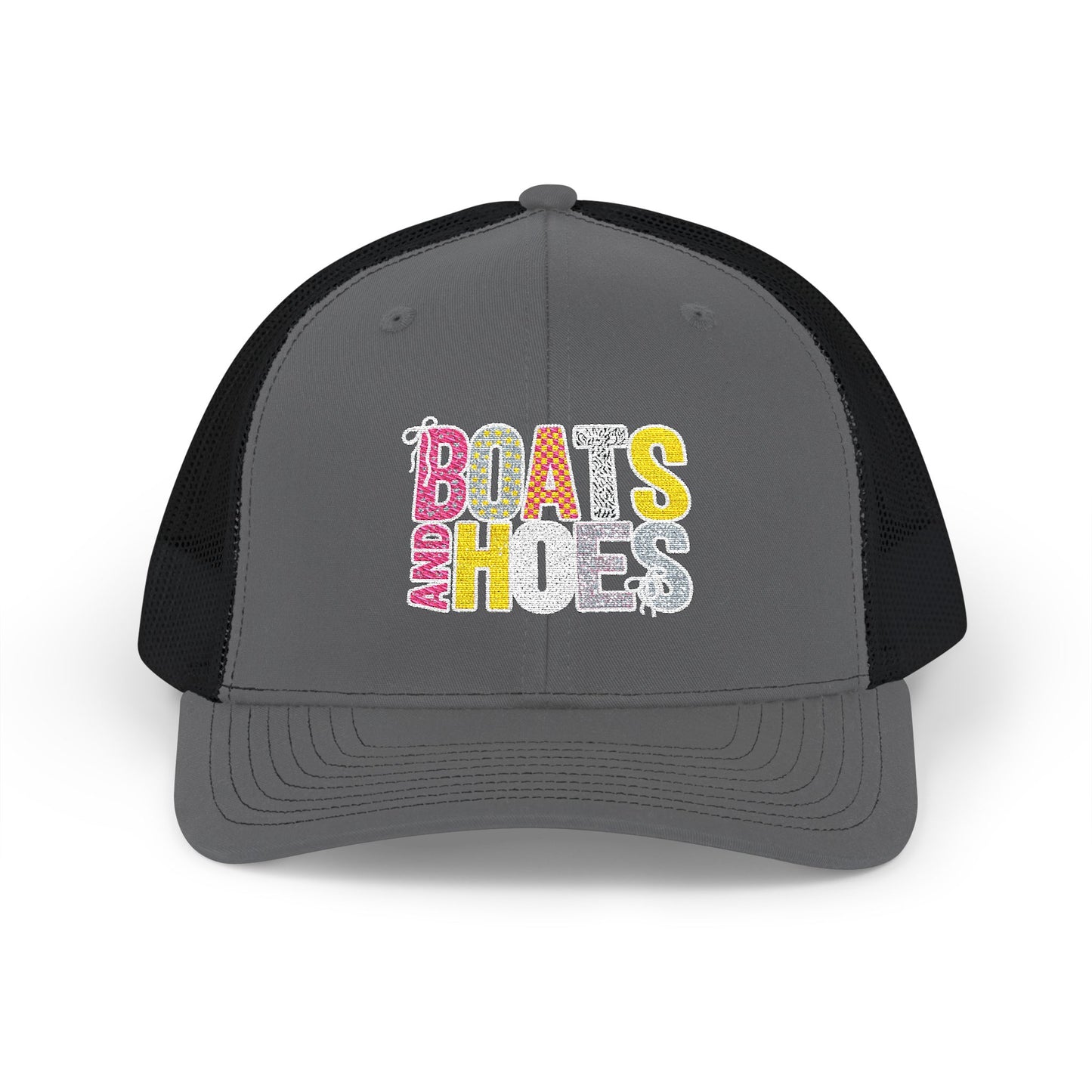 Boats & Hoes Embroidered Trucker Cap — Retro Beach Party Snapback