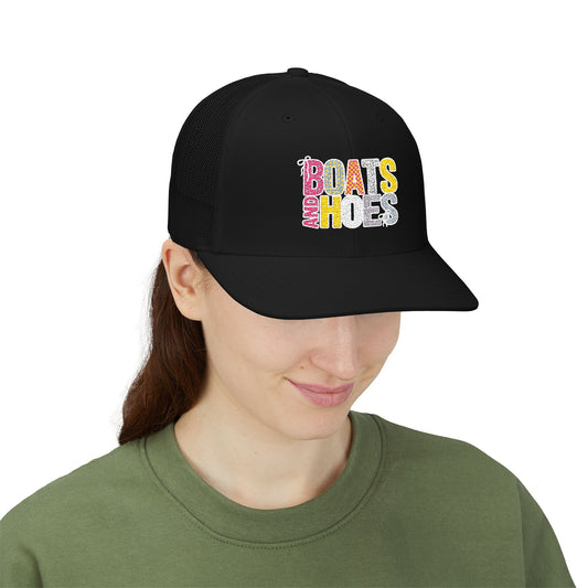 Boats & Hoes Embroidered Trucker Cap — Retro Beach Party Snapback