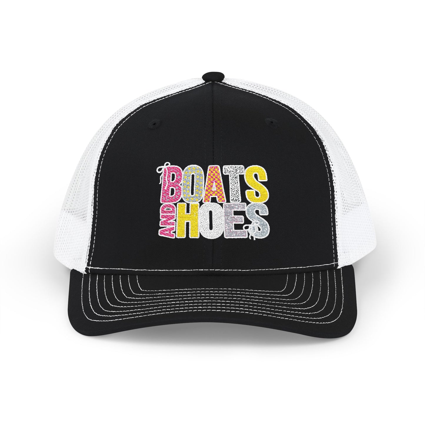Boats & Hoes Embroidered Trucker Cap — Retro Beach Party Snapback