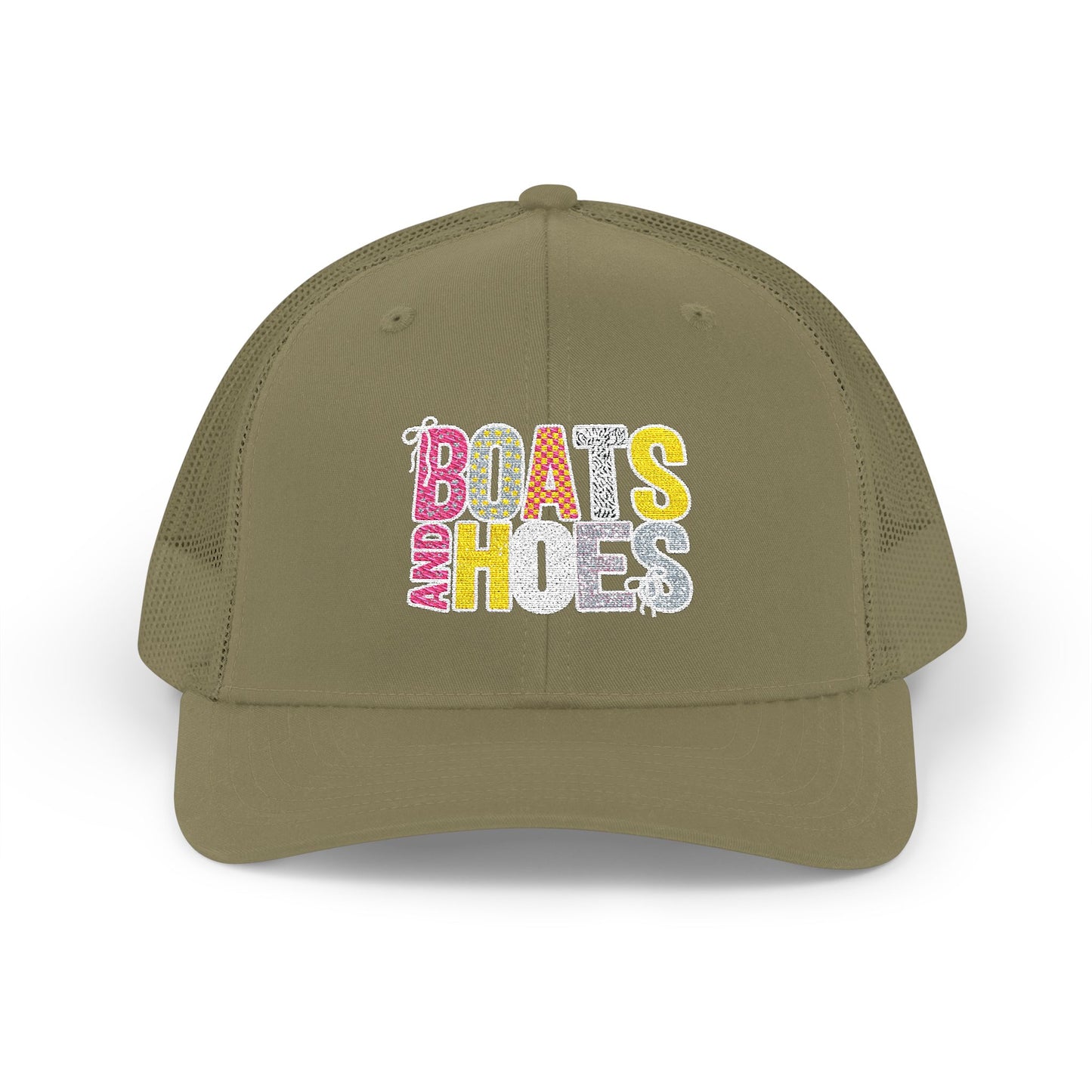 Boats & Hoes Embroidered Trucker Cap — Retro Beach Party Snapback