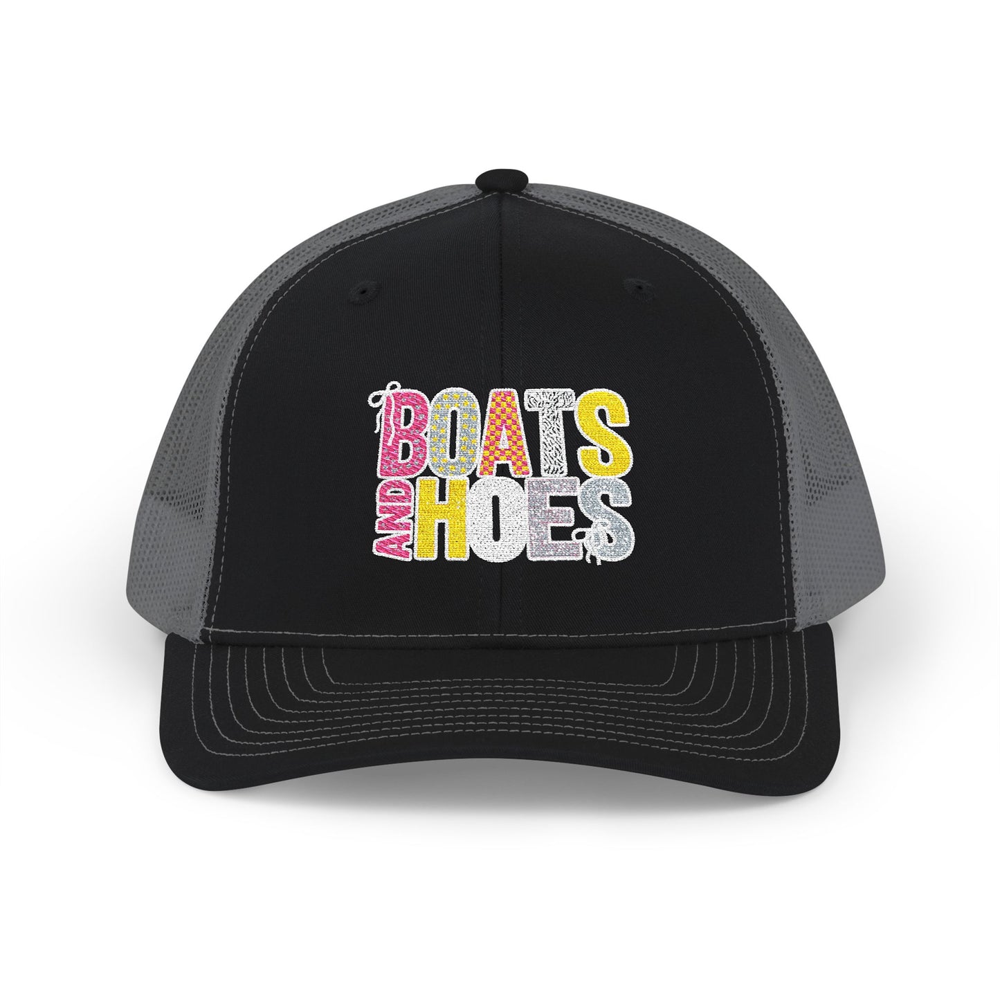 Boats & Hoes Embroidered Trucker Cap — Retro Beach Party Snapback