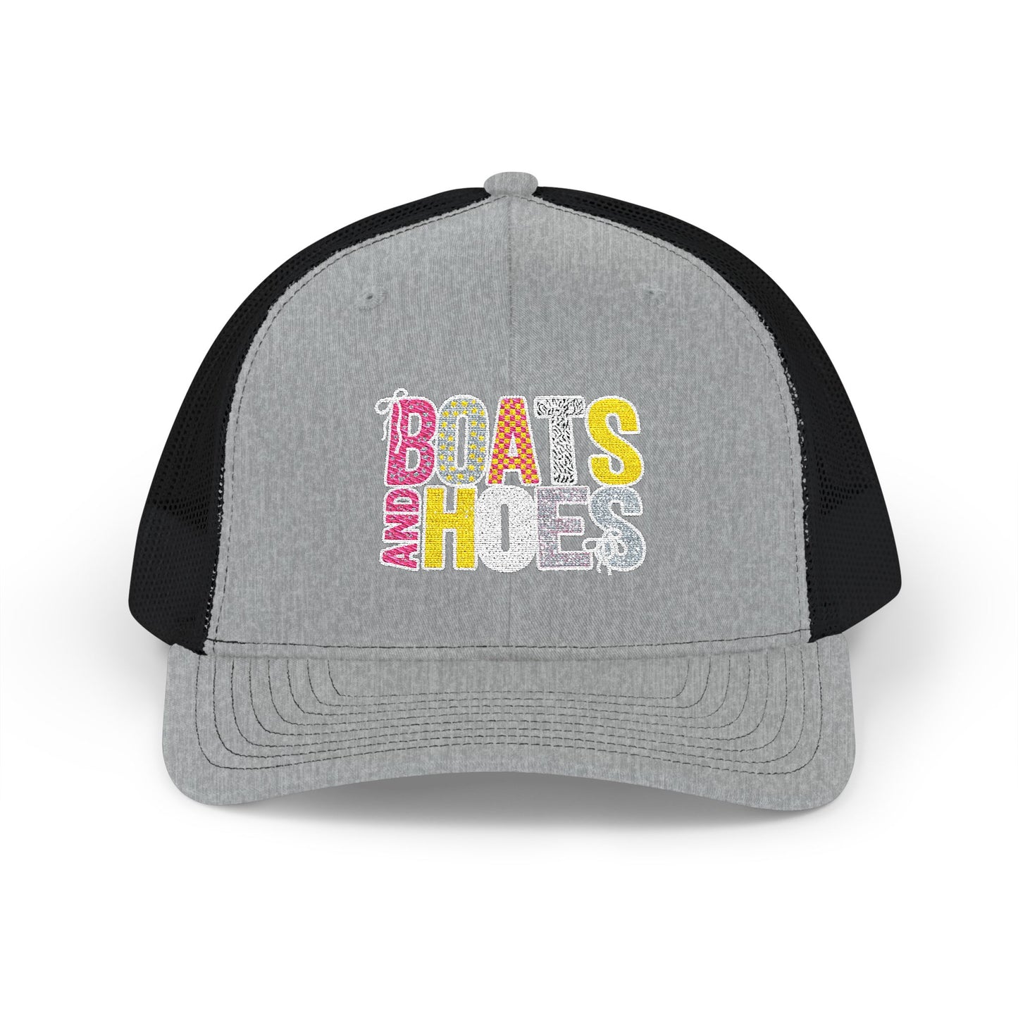 Boats & Hoes Embroidered Trucker Cap — Retro Beach Party Snapback